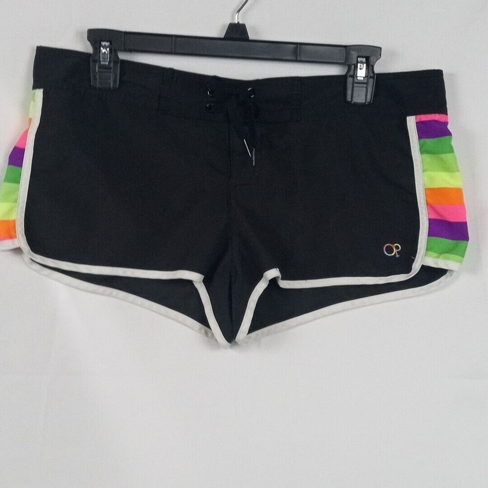 OP Rainbow Striped Board Shorts Medium 7-9 Ocean Pacific Beach Shorts Black